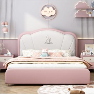 "Rose Simplistic Upholstered Standard Children Bed with Synthetic Leather, Coir Mattress & Headboard for Gender Neutral"