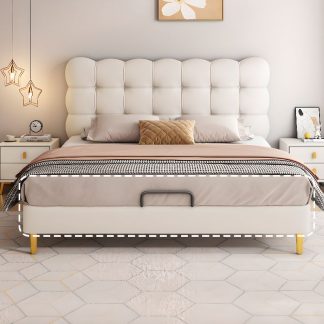 "Simplistic Wood Frame Chalk Genuine Leather Gender Neutral Standard Children Bed with Memory Foam Mattress and Headboard"