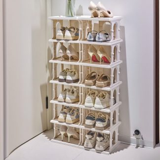 "Art Deco Chalk Standard Kids Bookshelf with Multiple Shelves (5/7/3), Vertical, Double-sided, Open Back, Polymerized Material"