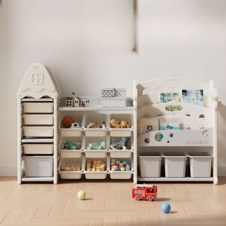 "Art Deco Standard Children's Bookshelf with 6/5 Shelves, Horizontal/Vertical, Closed Back, Synthetic Shelf, Detached"