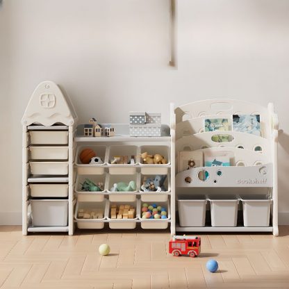 "Art Deco Standard Children's Bookshelf with 6/5 Shelves, Horizontal/Vertical, Closed Back, Synthetic Shelf, Detached"