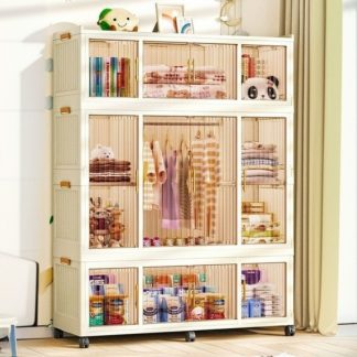 "Beige Kids Wardrobe with Polymerized Material, Shelf, Clothing Rod, and Door"