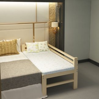 "Natural Color Trendy Timber Standard Children Bed with Guardrail, Gender Neutral"