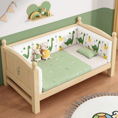 "Minimalist Platform Standard Kids Bed in Natural Wood, Sand Tone with Surrounding Guardrail, Gender Neutral"