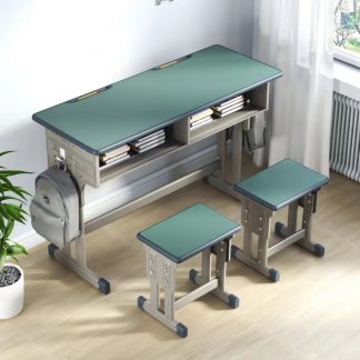 "Blue/Carnation/Unfinished Color Engineered Wood Adjustable Kids Desk Metal Moves Up and Down with Container"
