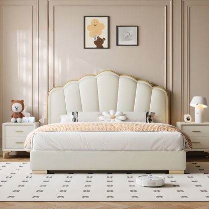 "Ivory Gender Neutral Wood Lift Up Storage Children Bed with Receptacle, Faux Leather Headboard, Coir"